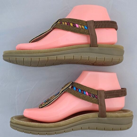 🩵⏭️NIB Brown Beaded Cushioned Boho Sandals Size 8 - Picture 6 of 12